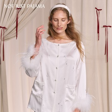 NotJustPajama VEGA織女星 22姆米真絲燙鑽羽毛長袖睡衣套裝 - 淡紫色【附贈收納袋】-M