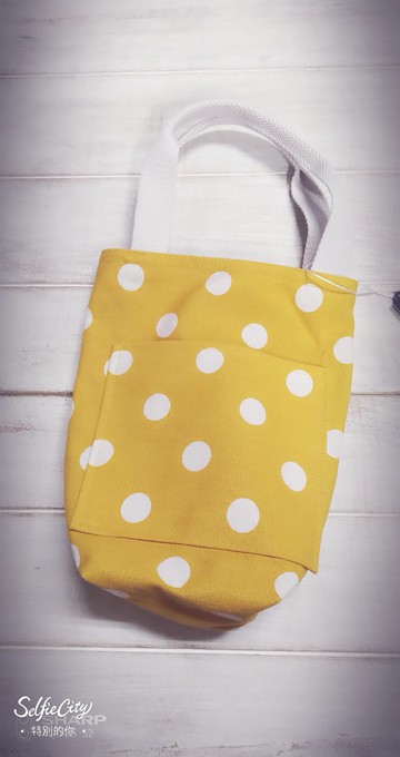 輕便黃底圓點水壺袋 手提包 帆布包