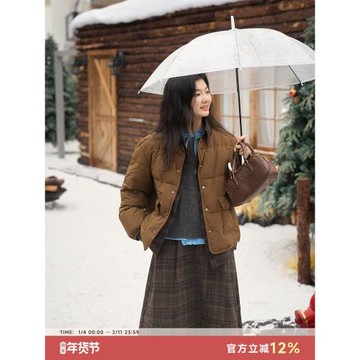 Bruland 短款羽絨服女冬新款法式復古襯衫領小個子輕薄款保暖外套