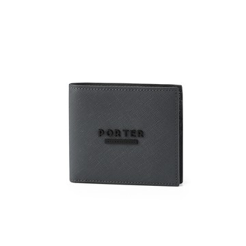 【PORTER INTERNATIONAL】細膩韌性 DEFINE系列 真皮雙折短夾(沉靜灰)