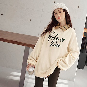 親膚棉質手繪印花寬鬆長版上衣-OB大尺碼