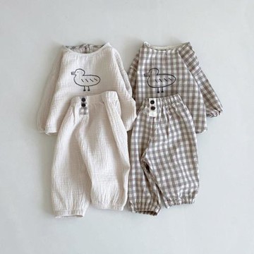 2025春秋裝新款男女寶寶長袖長褲兩件套洋氣韓版棉麻上衣嬰兒套裝