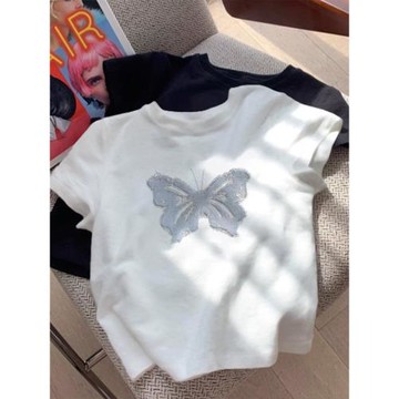 白色正肩短袖t恤女夏季2025新款小個子法式甜辣修身顯瘦短款上衣