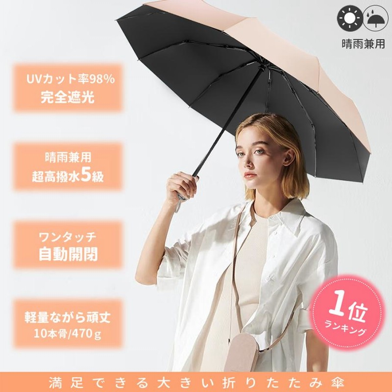 レビュー高評価の商品！ 折りたたみ傘 晴雨兼用 日傘 完全遮光 UVカット 超軽量 ワンタッチ開閉 撥水
