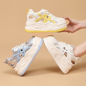 鏤空網面透氣百搭厚底休閑鞋2025春新款歐若動感風阿甘小白鞋子女