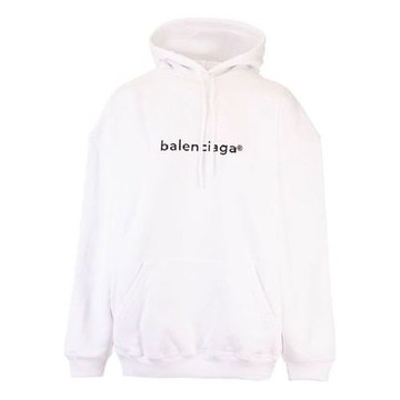 (WMNS) Balenciaga Logo Printing Hoodie White