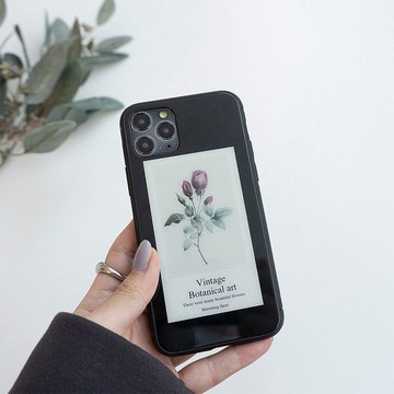 復古花卉鋼化玻璃手機殼 iPhone/Android 多機種對應 玫瑰 含羞草