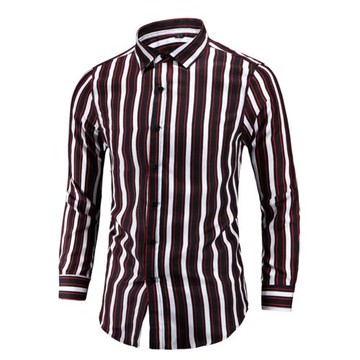 2023春秋新款超大碼休閑時尚條紋長袖襯衣男氣質百搭帥氣翻領上衣