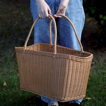 仿藤編手提籃超市購物籃買菜籃子野餐籃大號 戶外車載寵物籃INS風