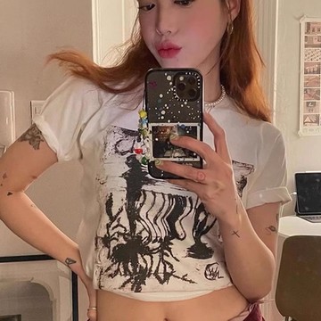 T恤 情侶印花寬鬆五分袖T恤ODD1105-創翊韓都