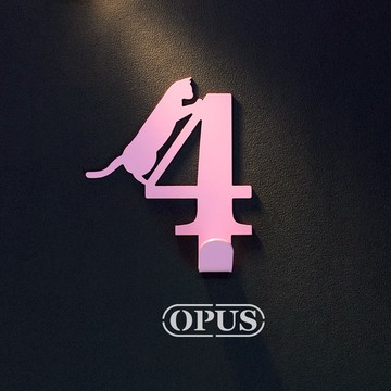 【OPUS東齊金工】當貓咪遇上數字4 - 掛勾(粉)/壁飾掛鉤/收納無痕