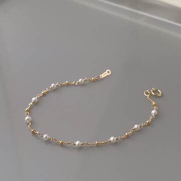 【14Kgf不褪色】天然淡水 強光小珍珠 手鍊 14K 注金 水洗不褪色