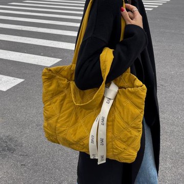 ins風棉服包韓版手提托特包女大容量2025冬季新款單肩包菱格大包