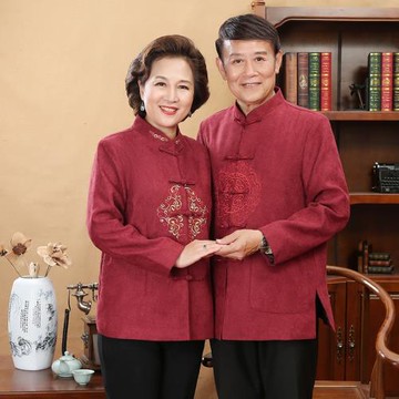 唐裝男爸爸春秋外套中老年人生日壽星衣服爺爺喜慶婚宴禮服冬加厚