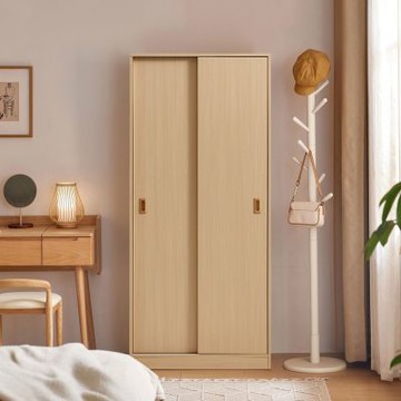林氏木業北歐小戶型0.8M滑門衣櫃LS466-原木色-(H014390641)