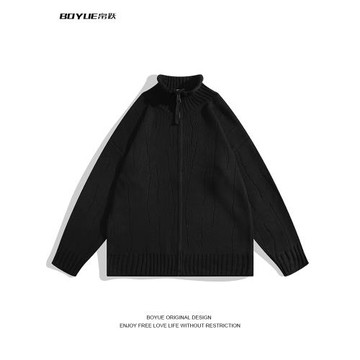 BOYUE帛躍港風復古純色開衫毛衣百搭拉鏈氣質時尚流行ins男女外套
