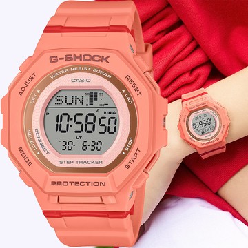CASIO 卡西歐 G-SHOCK 計步藍芽手錶 清爽色彩女錶-珊瑚橙 GMD-B300SC-4
