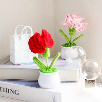 【 O'Pretty 歐沛媞】手作針織花盆栽(康乃馨)-多款可選-粉色/紅色 感恩禮