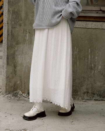 緹花設計毛感傘襬長裙 三色售 S/M