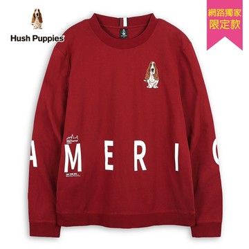Hush Puppies T恤 男裝簡約英文印花刺繡狗寬版長袖T恤