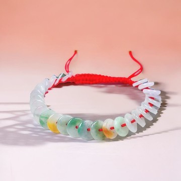 【願‧平安】冰種多彩平安扣編織手鍊 | 天然緬甸翡翠A貨 | 送禮