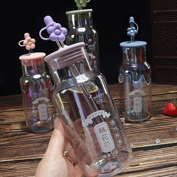 🌸台灣現貨🌸官耳神符杯 桃花符變瘦符發財符好運符600ml高硼硅玻璃水杯 奶茶杯 咖啡杯 隨行杯防漏防塵 學生兒童 水壺