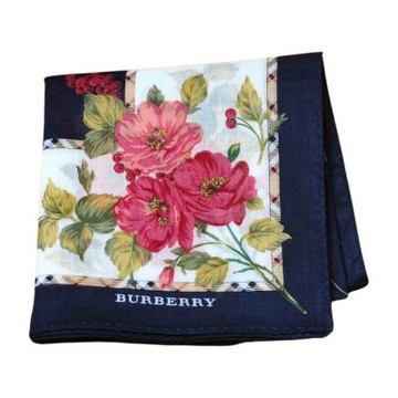 BURBERRY 英倫風玫瑰印花品牌字母LOGO帕領巾(深藍系/50CM)
