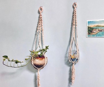 手工編織置物吊籃 木珠麻花螺紋 壁掛懸吊盆栽 裝飾佈置