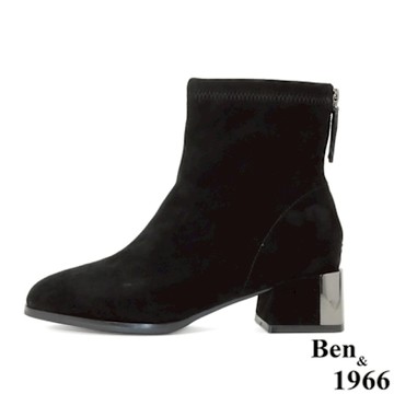 Ben&1966高級頭層羊猄皮流行短靴-黑(207051)