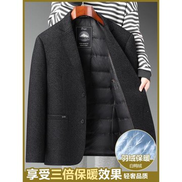 爸爸冬裝外套中年男士休閑西服中老年人爺爺婚禮宴喜冬季羽絨西裝