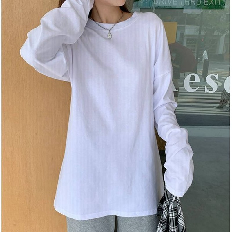 2color レディース ロングtシャツ 長袖 ロング丈トップス 無地 ホワイト ブラック 白 黒 体系カバー オールシーズン ゆったり カジュアル 春夏 春 夏 秋冬 秋 冬 通販 Lineポイント最大0 5 Get Lineショッピング
