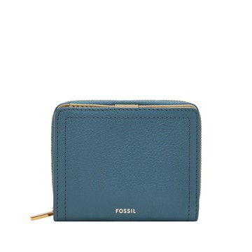 【FOSSIL】Logan 迷你多功能真皮RFID防盜短夾-藍色 SL7923106