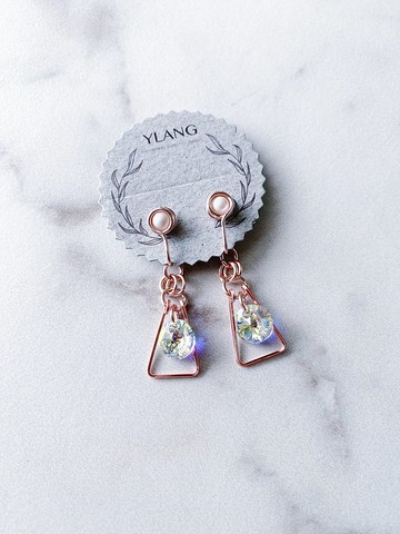 YLANG【三角圓墜】幾何造型耳環Swarovski水晶/藝術銅線