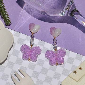 閃閃軟糖蝴蝶耳環/ 夢幻紫/ 壓克力耳環