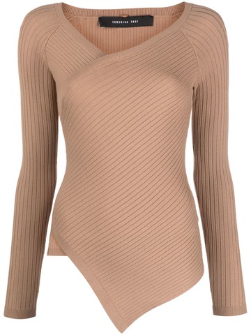 Federica Tosi - ribbed-knit long-sleeved top - women - Viscose/Polyester - 42 - Brown