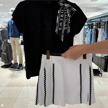 2024夏季新款韓國高爾夫服裝女戶外波浪紋短裙球袋時尚運動百褶裙