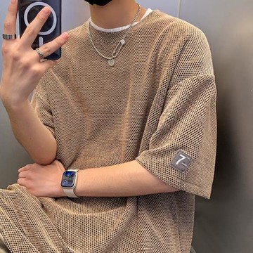 美式咖棕色短袖男款夏季潮牌360g重磅T恤oversize歐美高街七分袖