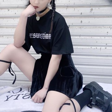 Miub原創打底衫暗黑小眾設計刺繡寬松短袖硬妹內搭朋克少女T恤女