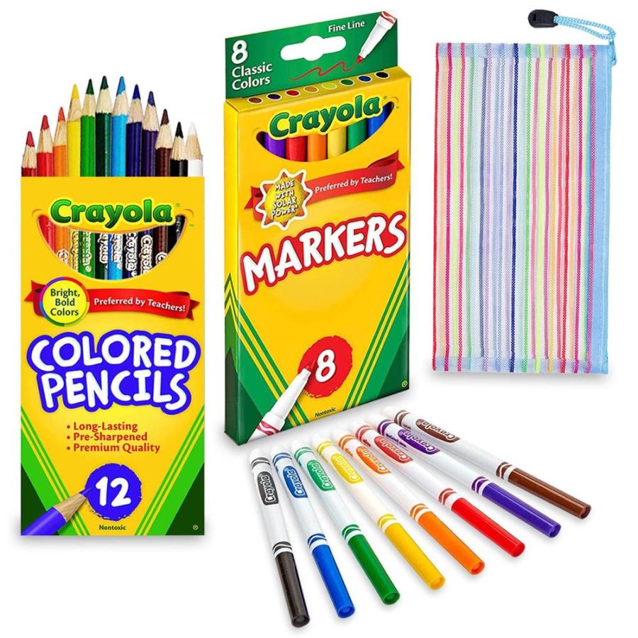 色鉛筆と細字マーカーセット 大人の塗り絵用の色鉛筆12本 子供用のマーカー8本 塗り絵鉛筆 マーカーとポーチ付き