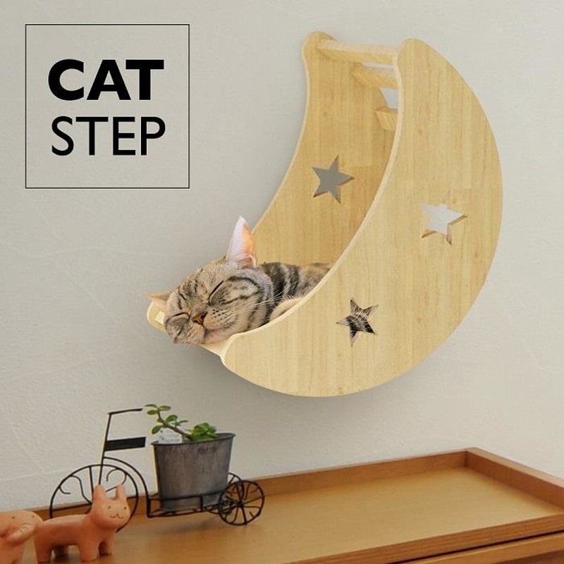 キャットタワー 木製 キャットウォーク キャットステップ 月 壁