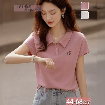 翻領純色排釦花朵刺繡連肩袖上衣(2色) M-2XL【315300X】【現+預】☆流行前線☆