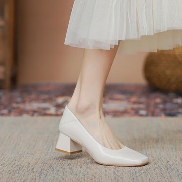 粗跟單鞋女夏2025新款方頭中跟職業高跟鞋軟底百搭鞋子面試工作鞋