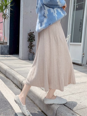 chic顯瘦秋冬針織半身裙子仙女超仙森系溫柔冬天配毛衣遮胯高腰女1入