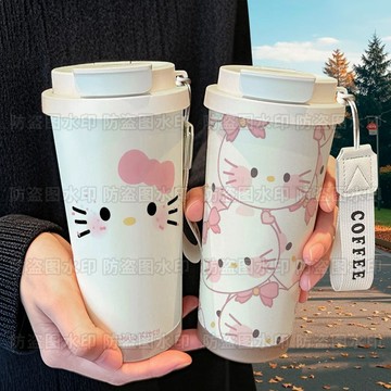 kitty保溫杯 凱蒂貓Kitty可愛保溫杯316不銹鋼大容量雙飲吸管水杯車載咖啡杯