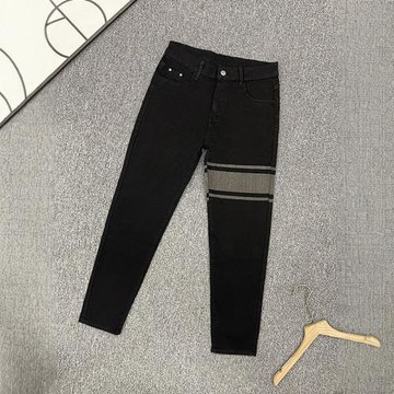 春秋新款男士牛仔褲潮流拼接修身小腳褲時尚輕奢網紅高檔休閑長褲