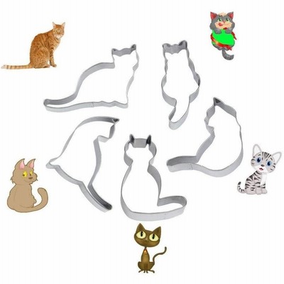 Kingsie クッキー型 猫 5個セット ステンレスクッキー抜型 クッキーカッター ベーキング ステンレス製 製菓グッズ