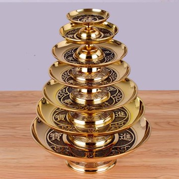 供佛家用財神黃銅招財福字果盤佛堂佛前觀音貢品供盤室內復古果碟