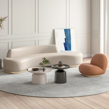 公司貨 最優價 免運 開立發票 沙發 實木沙發 真皮沙發 ins奶油侘寂風網紅弧形沙發客廳現代輕奢小戶型美容院接待小沙發