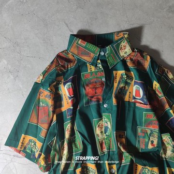 老上海 復古短袖花襯衫男女情侶80年代懷舊港風vintage夏威夷泰國