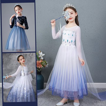 艾莎公主裙-綜，冰雪奇緣 安娜公主 ELSA 迪士尼公主 萬聖派對 表演衣 萬聖節 舞會，X射線【W380045】